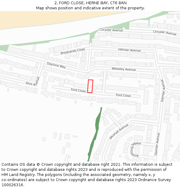 2, FORD CLOSE, HERNE BAY, CT6 8AN: Location map and indicative extent of plot