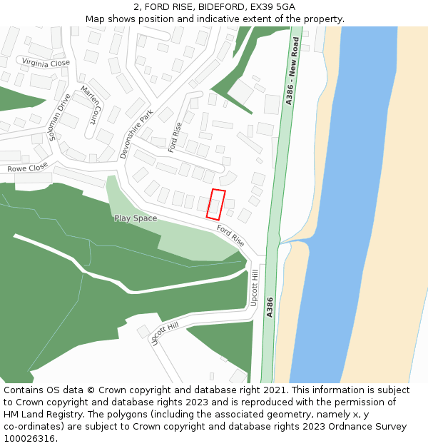 2, FORD RISE, BIDEFORD, EX39 5GA: Location map and indicative extent of plot