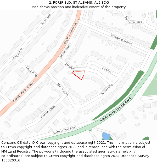 2, FOREFIELD, ST ALBANS, AL2 3DG: Location map and indicative extent of plot