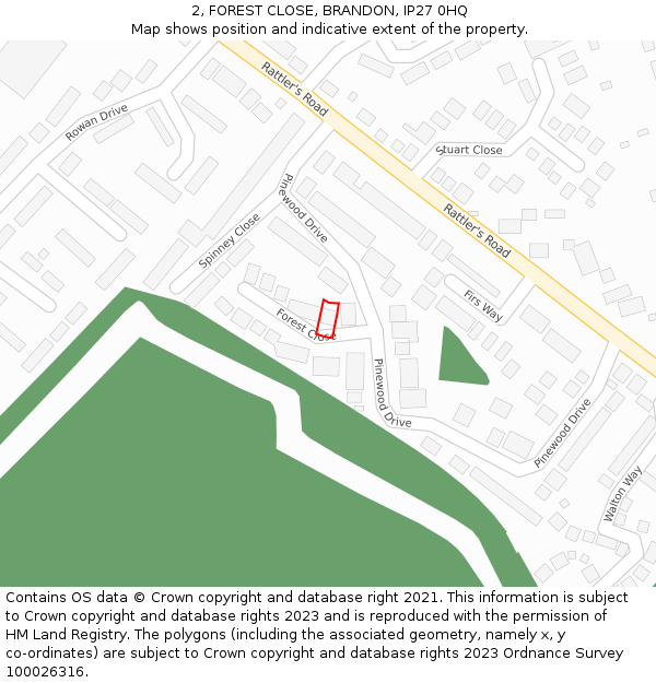 2, FOREST CLOSE, BRANDON, IP27 0HQ: Location map and indicative extent of plot