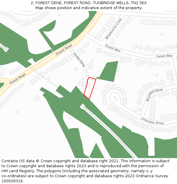 2, FOREST DENE, FOREST ROAD, TUNBRIDGE WELLS, TN2 5EX: Location map and indicative extent of plot