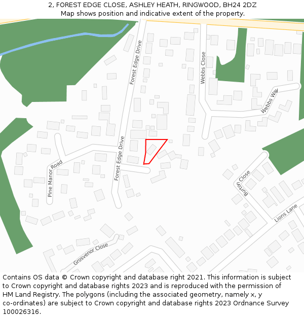 2, FOREST EDGE CLOSE, ASHLEY HEATH, RINGWOOD, BH24 2DZ: Location map and indicative extent of plot