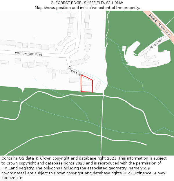 2, FOREST EDGE, SHEFFIELD, S11 9NW: Location map and indicative extent of plot