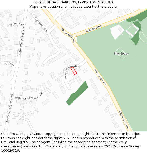 2, FOREST GATE GARDENS, LYMINGTON, SO41 8JG: Location map and indicative extent of plot