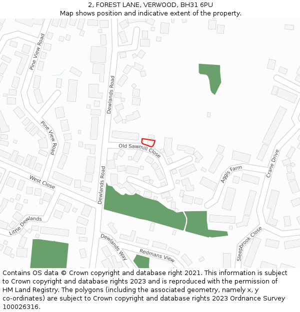 2, FOREST LANE, VERWOOD, BH31 6PU: Location map and indicative extent of plot