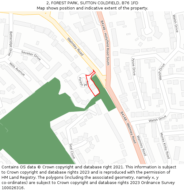 2, FOREST PARK, SUTTON COLDFIELD, B76 1FD: Location map and indicative extent of plot