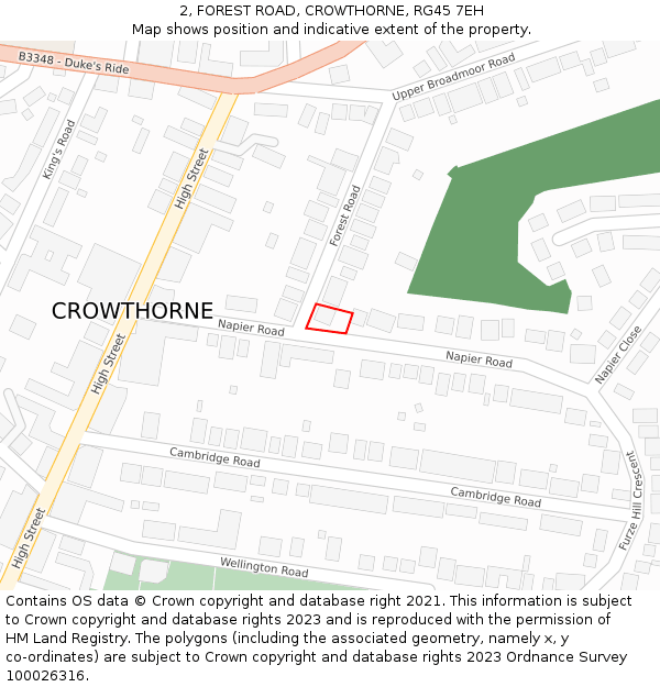 2, FOREST ROAD, CROWTHORNE, RG45 7EH: Location map and indicative extent of plot