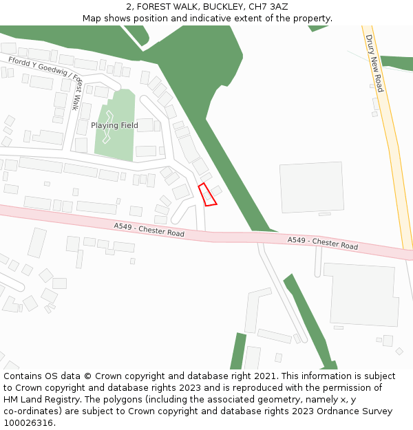 2, FOREST WALK, BUCKLEY, CH7 3AZ: Location map and indicative extent of plot