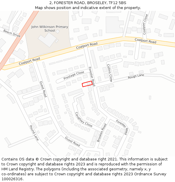 2, FORESTER ROAD, BROSELEY, TF12 5BS: Location map and indicative extent of plot