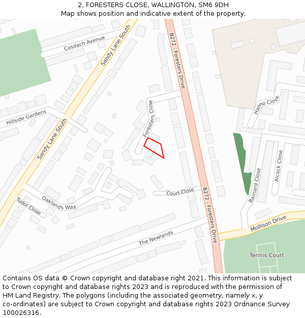 2, FORESTERS CLOSE, WALLINGTON, SM6 9DH: Location map and indicative extent of plot