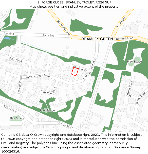 2, FORGE CLOSE, BRAMLEY, TADLEY, RG26 5UF: Location map and indicative extent of plot