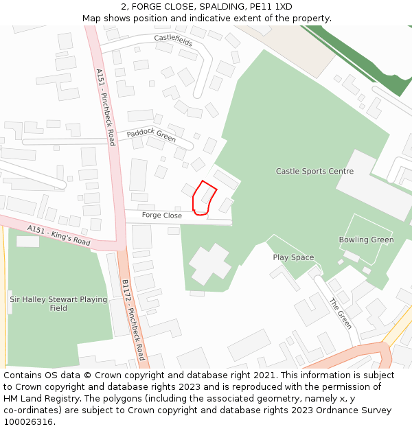 2, FORGE CLOSE, SPALDING, PE11 1XD: Location map and indicative extent of plot