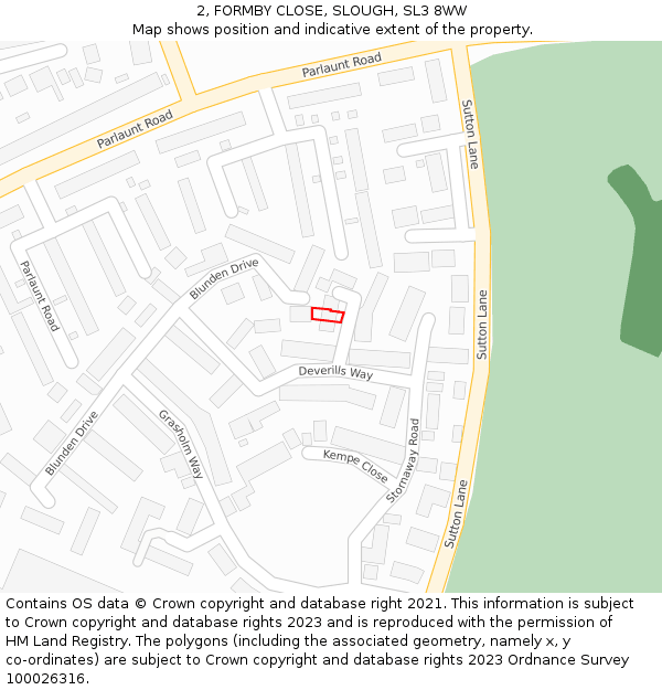 2, FORMBY CLOSE, SLOUGH, SL3 8WW: Location map and indicative extent of plot