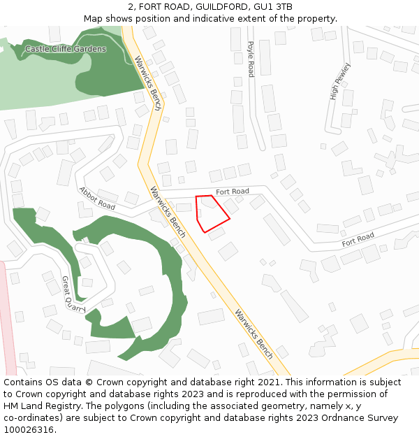 2, FORT ROAD, GUILDFORD, GU1 3TB: Location map and indicative extent of plot