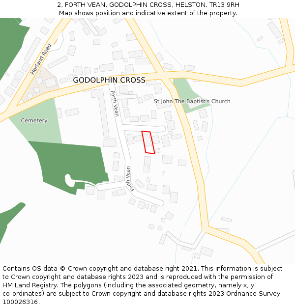 2, FORTH VEAN, GODOLPHIN CROSS, HELSTON, TR13 9RH: Location map and indicative extent of plot