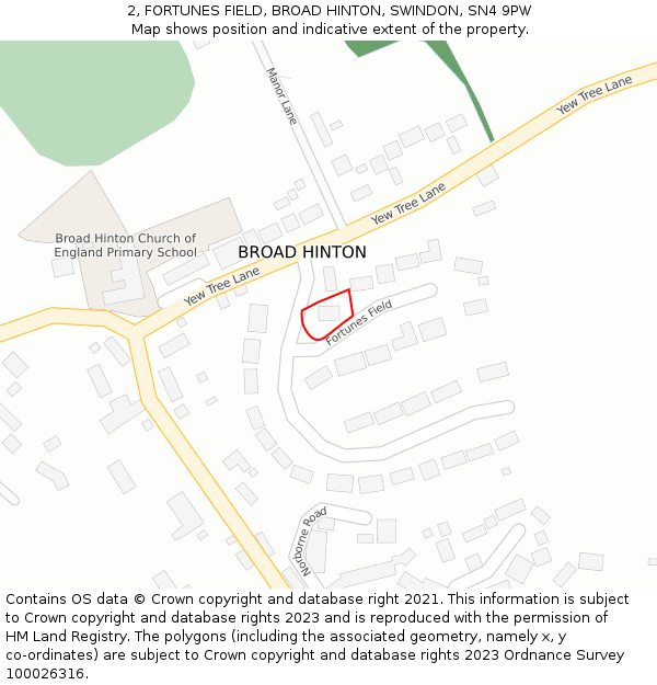 2, FORTUNES FIELD, BROAD HINTON, SWINDON, SN4 9PW: Location map and indicative extent of plot