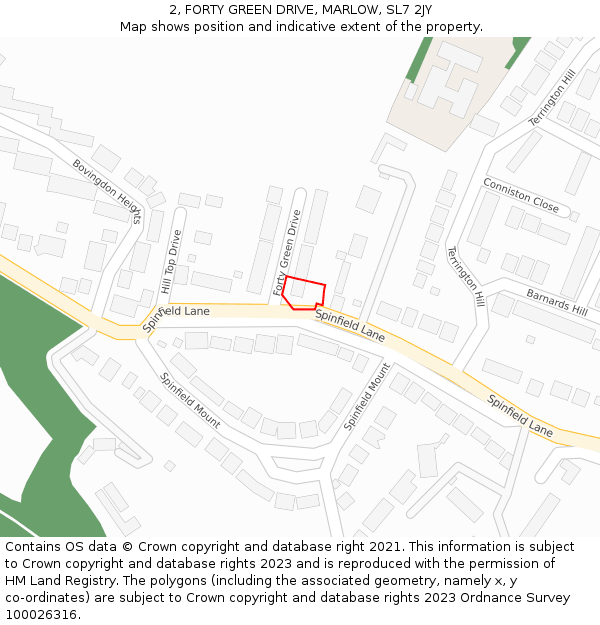 2, FORTY GREEN DRIVE, MARLOW, SL7 2JY: Location map and indicative extent of plot