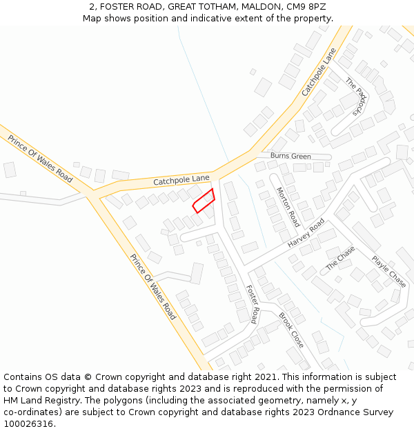 2, FOSTER ROAD, GREAT TOTHAM, MALDON, CM9 8PZ: Location map and indicative extent of plot