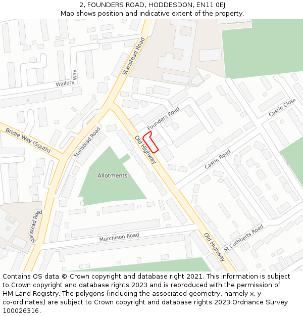 2, FOUNDERS ROAD, HODDESDON, EN11 0EJ: Location map and indicative extent of plot