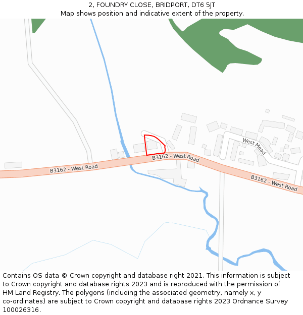 2, FOUNDRY CLOSE, BRIDPORT, DT6 5JT: Location map and indicative extent of plot