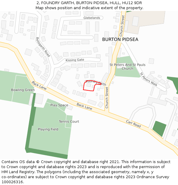 2, FOUNDRY GARTH, BURTON PIDSEA, HULL, HU12 9DR: Location map and indicative extent of plot