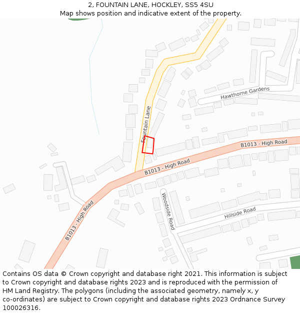 2, FOUNTAIN LANE, HOCKLEY, SS5 4SU: Location map and indicative extent of plot