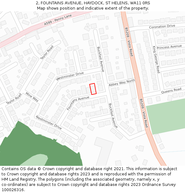 2, FOUNTAINS AVENUE, HAYDOCK, ST HELENS, WA11 0RS: Location map and indicative extent of plot