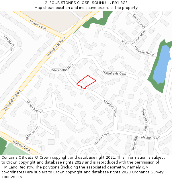 2, FOUR STONES CLOSE, SOLIHULL, B91 3GF: Location map and indicative extent of plot