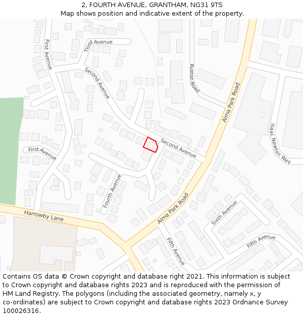 2, FOURTH AVENUE, GRANTHAM, NG31 9TS: Location map and indicative extent of plot