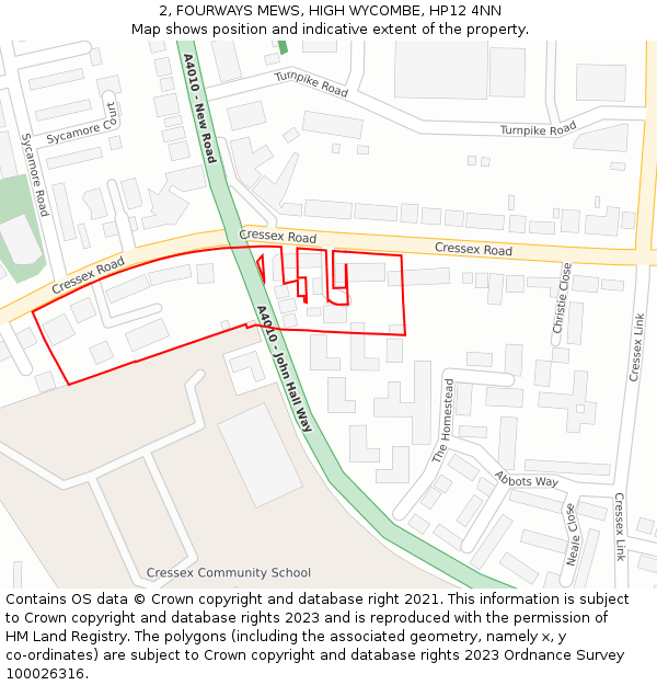 2, FOURWAYS MEWS, HIGH WYCOMBE, HP12 4NN: Location map and indicative extent of plot