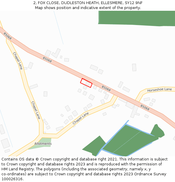 2, FOX CLOSE, DUDLESTON HEATH, ELLESMERE, SY12 9NF: Location map and indicative extent of plot