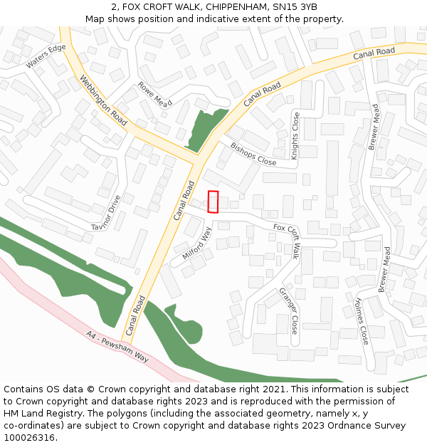 2, FOX CROFT WALK, CHIPPENHAM, SN15 3YB: Location map and indicative extent of plot