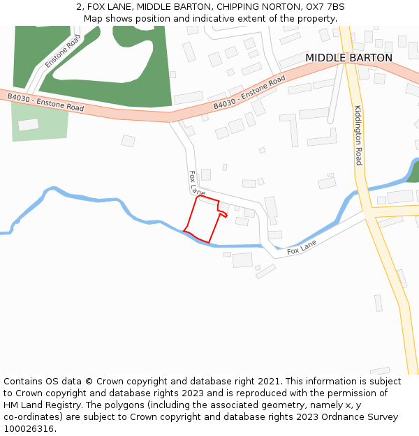 2, FOX LANE, MIDDLE BARTON, CHIPPING NORTON, OX7 7BS: Location map and indicative extent of plot