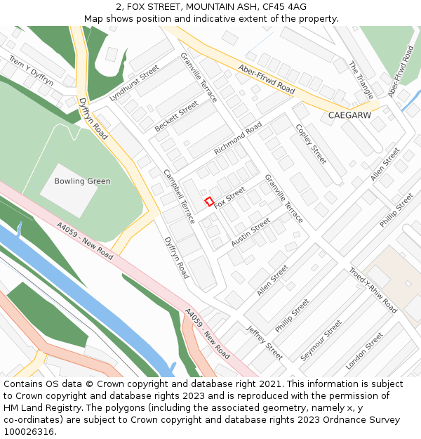 2, FOX STREET, MOUNTAIN ASH, CF45 4AG: Location map and indicative extent of plot