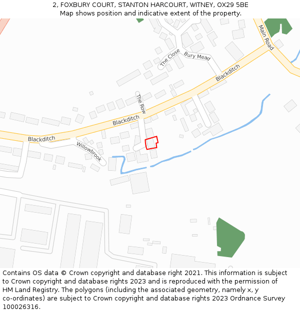 2, FOXBURY COURT, STANTON HARCOURT, WITNEY, OX29 5BE: Location map and indicative extent of plot