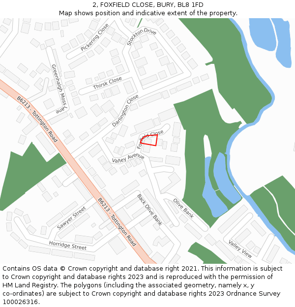 2, FOXFIELD CLOSE, BURY, BL8 1FD: Location map and indicative extent of plot