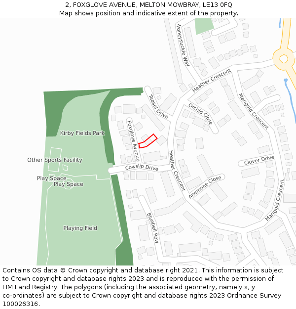 2, FOXGLOVE AVENUE, MELTON MOWBRAY, LE13 0FQ: Location map and indicative extent of plot