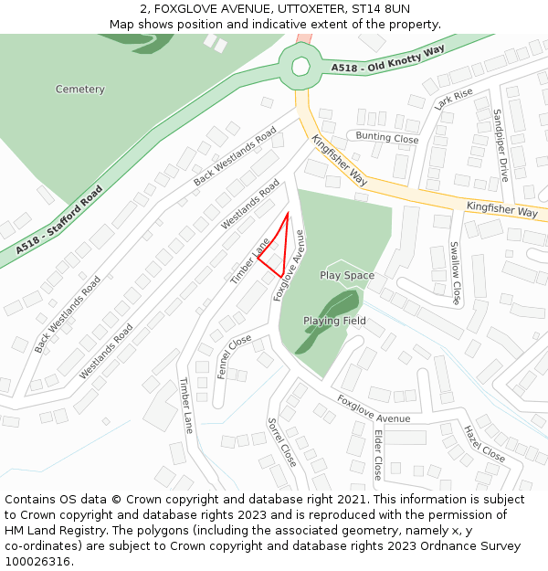 2, FOXGLOVE AVENUE, UTTOXETER, ST14 8UN: Location map and indicative extent of plot