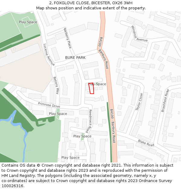 2, FOXGLOVE CLOSE, BICESTER, OX26 3WH: Location map and indicative extent of plot