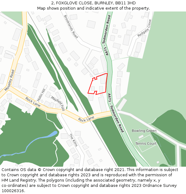 2, FOXGLOVE CLOSE, BURNLEY, BB11 3HD: Location map and indicative extent of plot