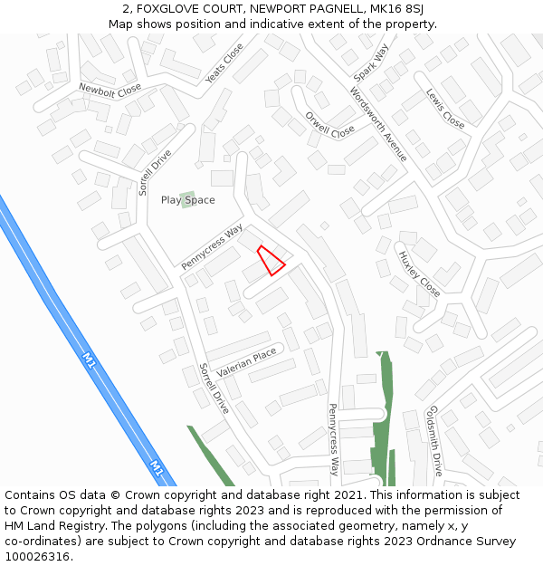 2, FOXGLOVE COURT, NEWPORT PAGNELL, MK16 8SJ: Location map and indicative extent of plot