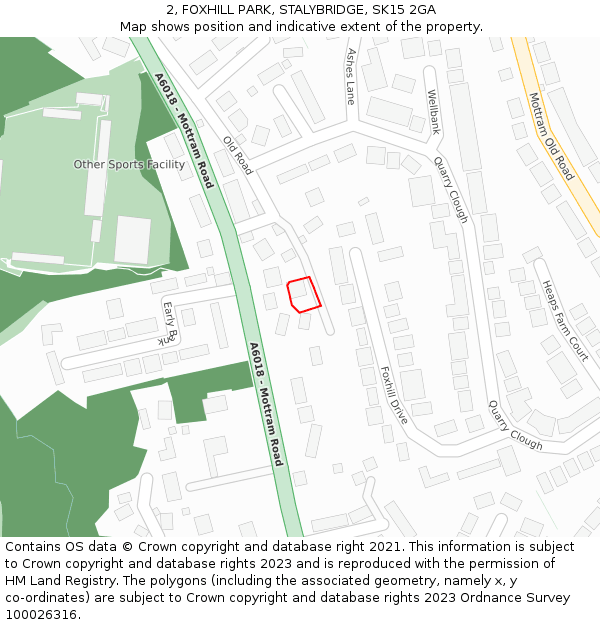 2, FOXHILL PARK, STALYBRIDGE, SK15 2GA: Location map and indicative extent of plot