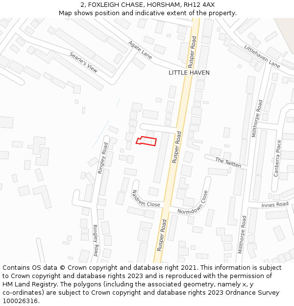 2, FOXLEIGH CHASE, HORSHAM, RH12 4AX: Location map and indicative extent of plot