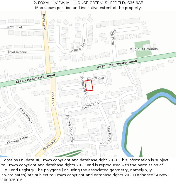 2, FOXMILL VIEW, MILLHOUSE GREEN, SHEFFIELD, S36 9AB: Location map and indicative extent of plot