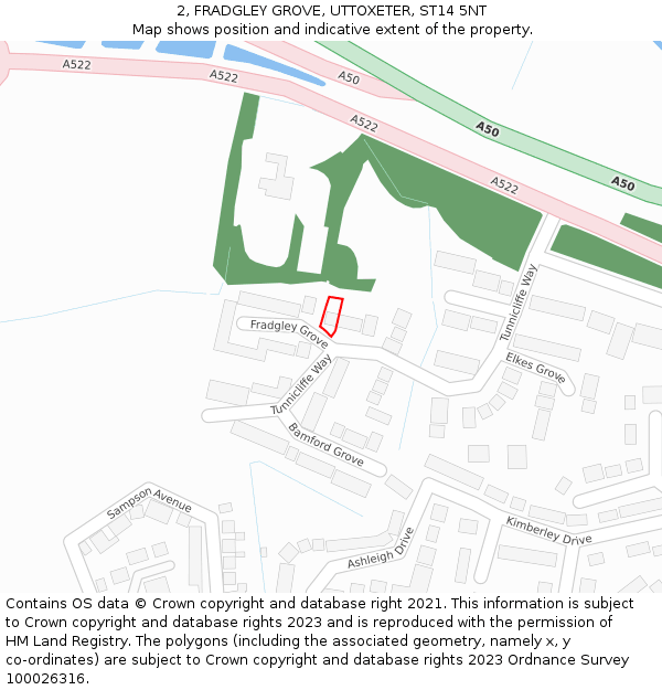 2, FRADGLEY GROVE, UTTOXETER, ST14 5NT: Location map and indicative extent of plot