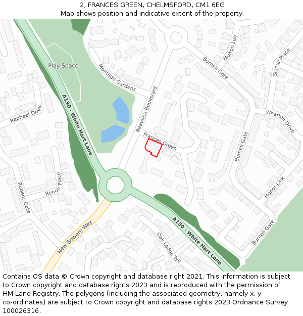 2, FRANCES GREEN, CHELMSFORD, CM1 6EG: Location map and indicative extent of plot