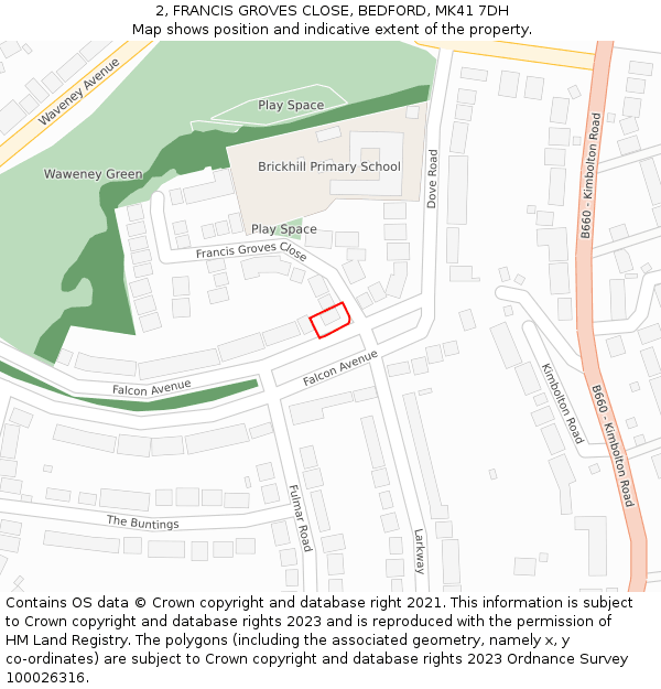 2, FRANCIS GROVES CLOSE, BEDFORD, MK41 7DH: Location map and indicative extent of plot