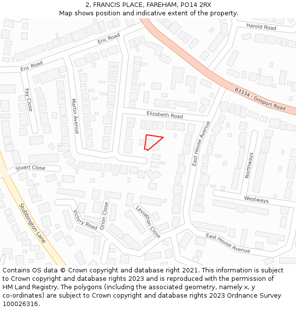 2, FRANCIS PLACE, FAREHAM, PO14 2RX: Location map and indicative extent of plot