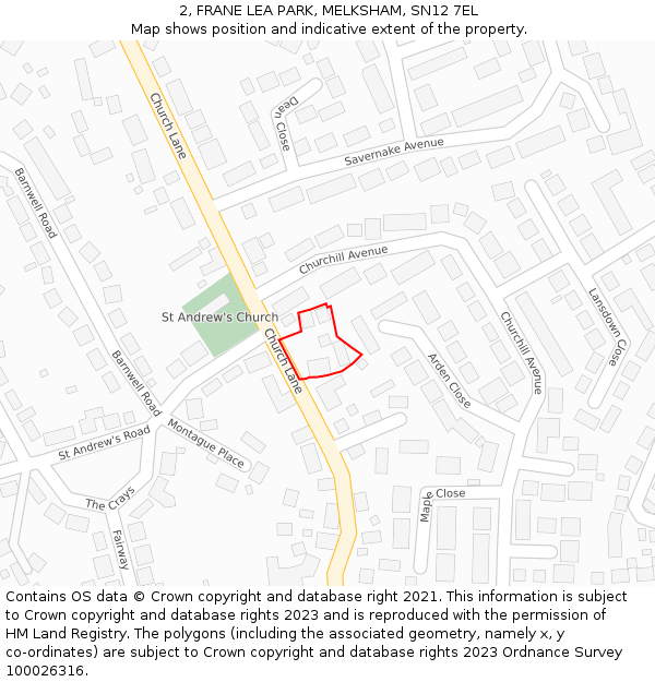 2, FRANE LEA PARK, MELKSHAM, SN12 7EL: Location map and indicative extent of plot