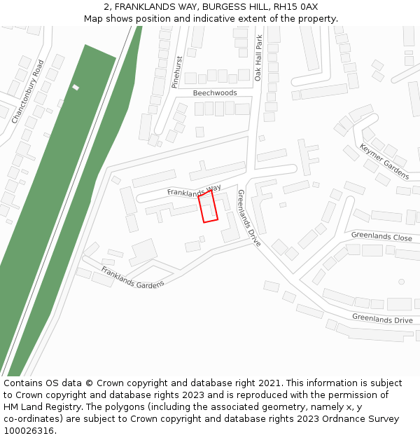 2, FRANKLANDS WAY, BURGESS HILL, RH15 0AX: Location map and indicative extent of plot